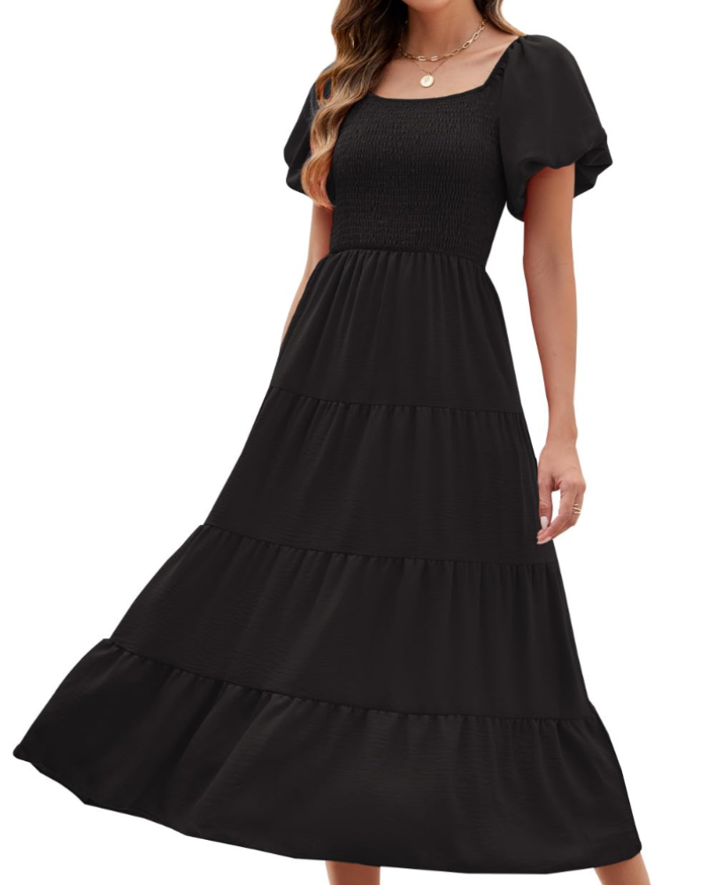 Stacey Abito Longue Donna – Abito Portefeuille Scollo a V, Manches Amples & Tasche Estate