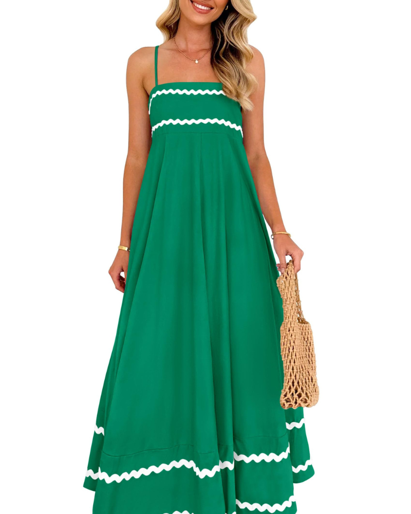 Susana Abito Maxi Donna – Bretella Fines Scollo Quadrato, Linea a Trapezio Fluida & Balze con Tasche Estate