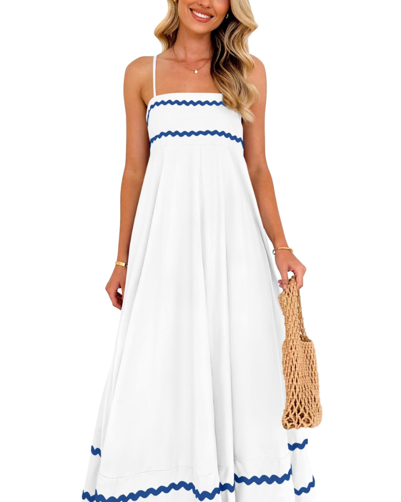 Susana Abito Maxi Donna – Bretella Fines Scollo Quadrato, Linea a Trapezio Fluida & Balze con Tasche Estate