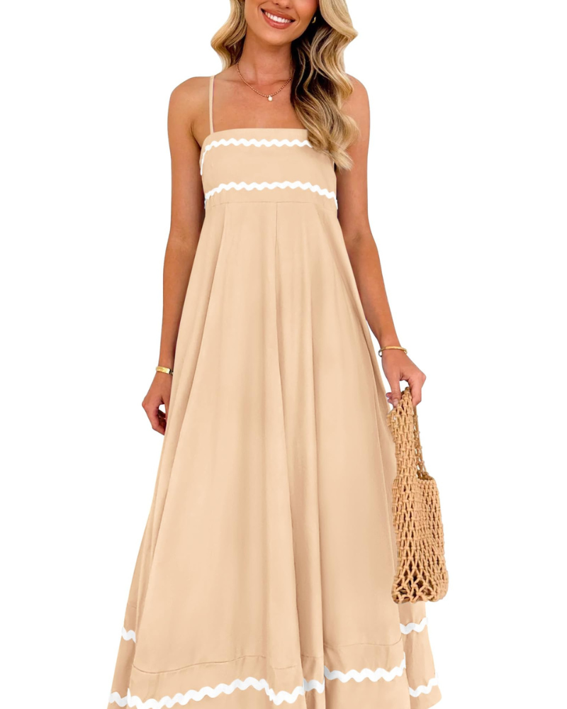 Susana Abito Maxi Donna – Bretella Fines Scollo Quadrato, Linea a Trapezio Fluida & Balze con Tasche Estate