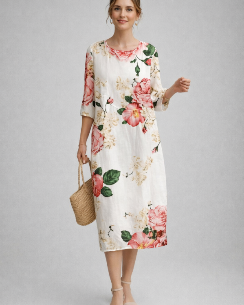 Paloma Abito Donna Elegante – Abito a Fiori in Cotone, Linea Flatteuse & Style Intemporel