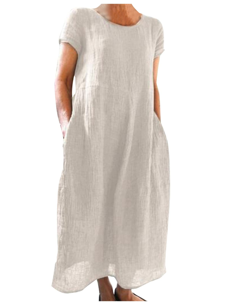 Reich Abito Estate Donna – Abito Longue Cotone Lin, Maniche Corte & Style Casual