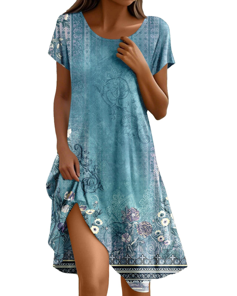 Sera Abito Donna – Abito Bohémien Maxi Fluida Girocollo Balze Linea a Trapezio Elegante Estate