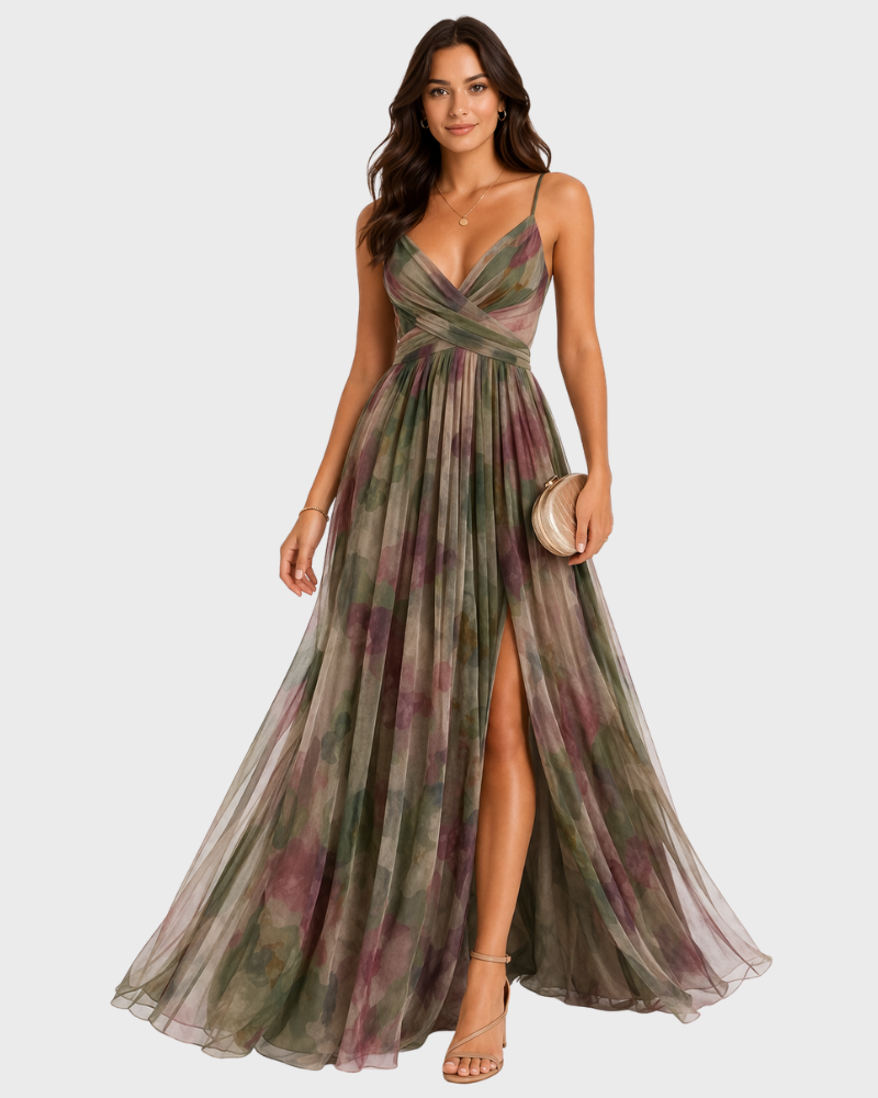 Jerline Abito Longue Donna – Stampa Floral, Bretella Fines & Linea Fluida Elegante