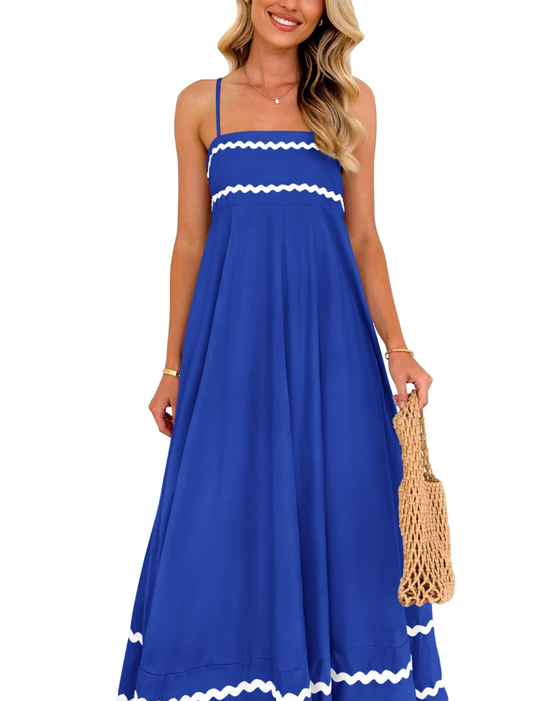Susana Abito Maxi Donna – Bretella Fines Scollo Quadrato, Linea a Trapezio Fluida & Balze con Tasche Estate