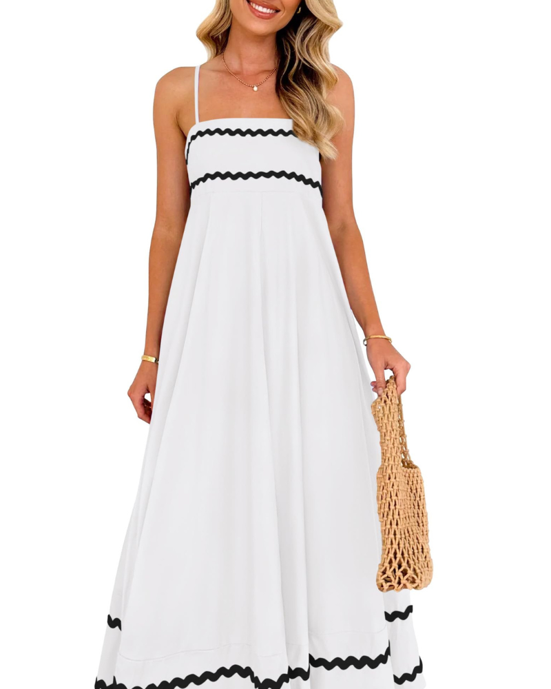 Susana Abito Maxi Donna – Bretella Fines Scollo Quadrato, Linea a Trapezio Fluida & Balze con Tasche Estate