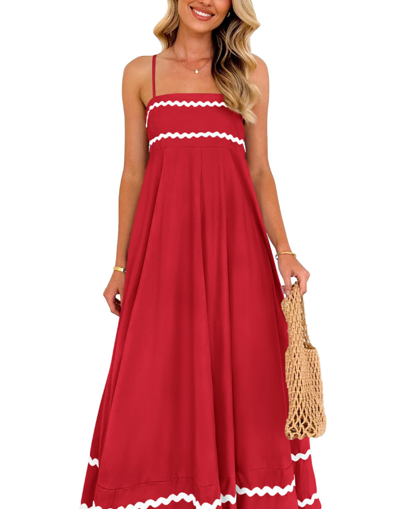 Susana Abito Maxi Donna – Bretella Fines Scollo Quadrato, Linea a Trapezio Fluida & Balze con Tasche Estate