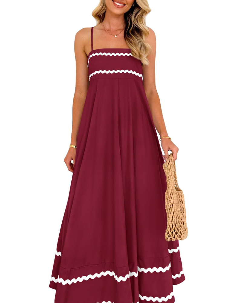 Susana Abito Maxi Donna – Bretella Fines Scollo Quadrato, Linea a Trapezio Fluida & Balze con Tasche Estate