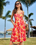 Verna Abito Midi Donna – Abito a Fiori Scollo a V Bretella Fines & Linea a Trapezio Tasche