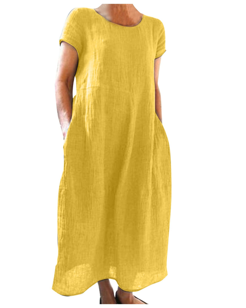 Reich Abito Estate Donna – Abito Longue Cotone Lin, Maniche Corte & Style Casual