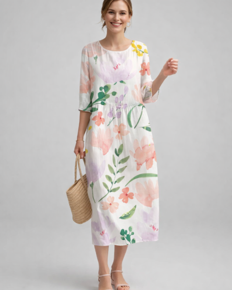 Paloma Abito Donna Elegante – Abito a Fiori in Cotone, Linea Flatteuse & Style Intemporel