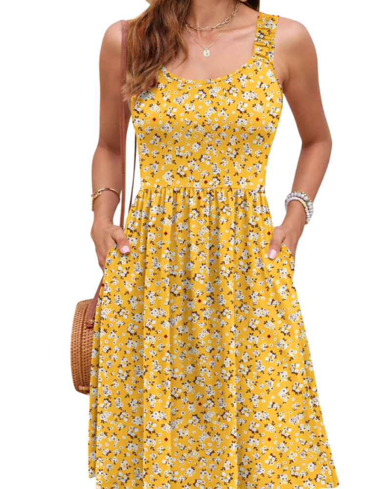 Susana Abito Estate Donna – Abito Senza Maniche Taille Cintrée, Scollo Quadrato & Linea a Trapezio