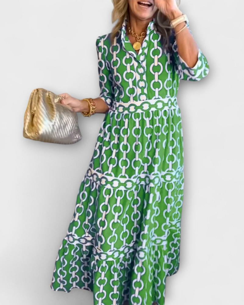 Juliette Abito Midi Donna – Abito Stampa Chaînes, Linea Elegante & Style Moderne