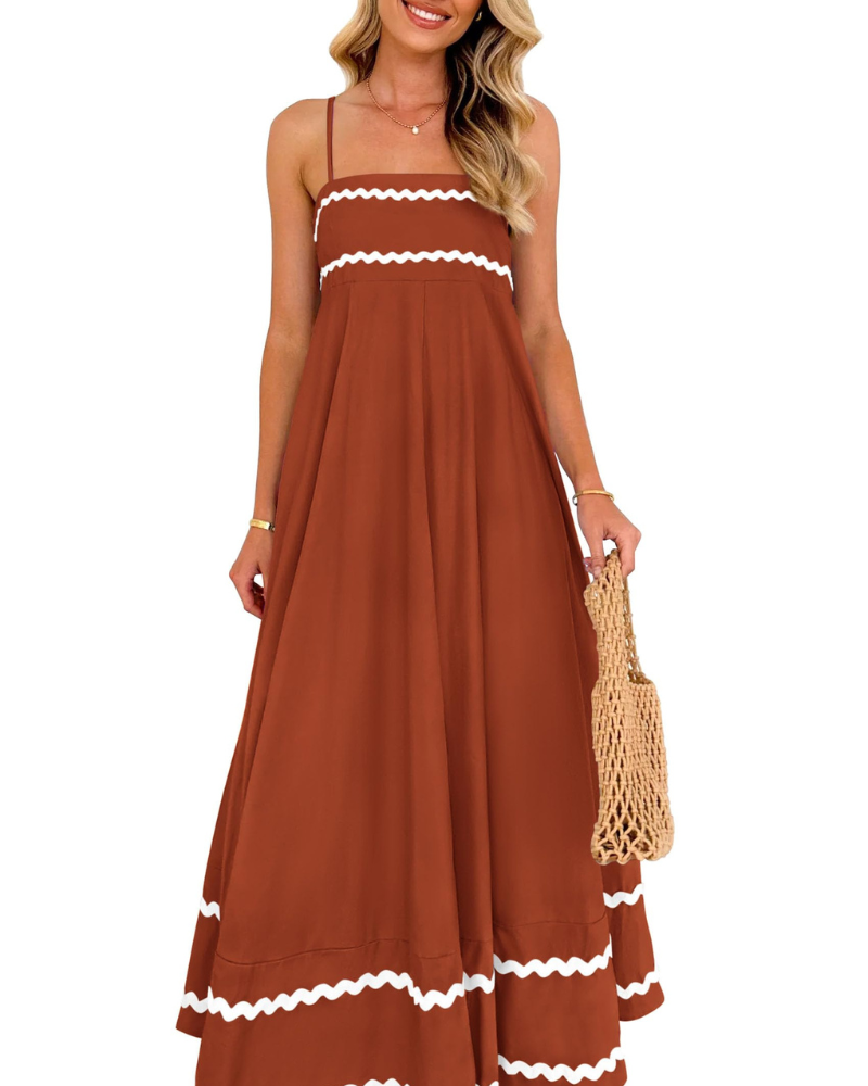 Susana Abito Maxi Donna – Bretella Fines Scollo Quadrato, Linea a Trapezio Fluida & Balze con Tasche Estate