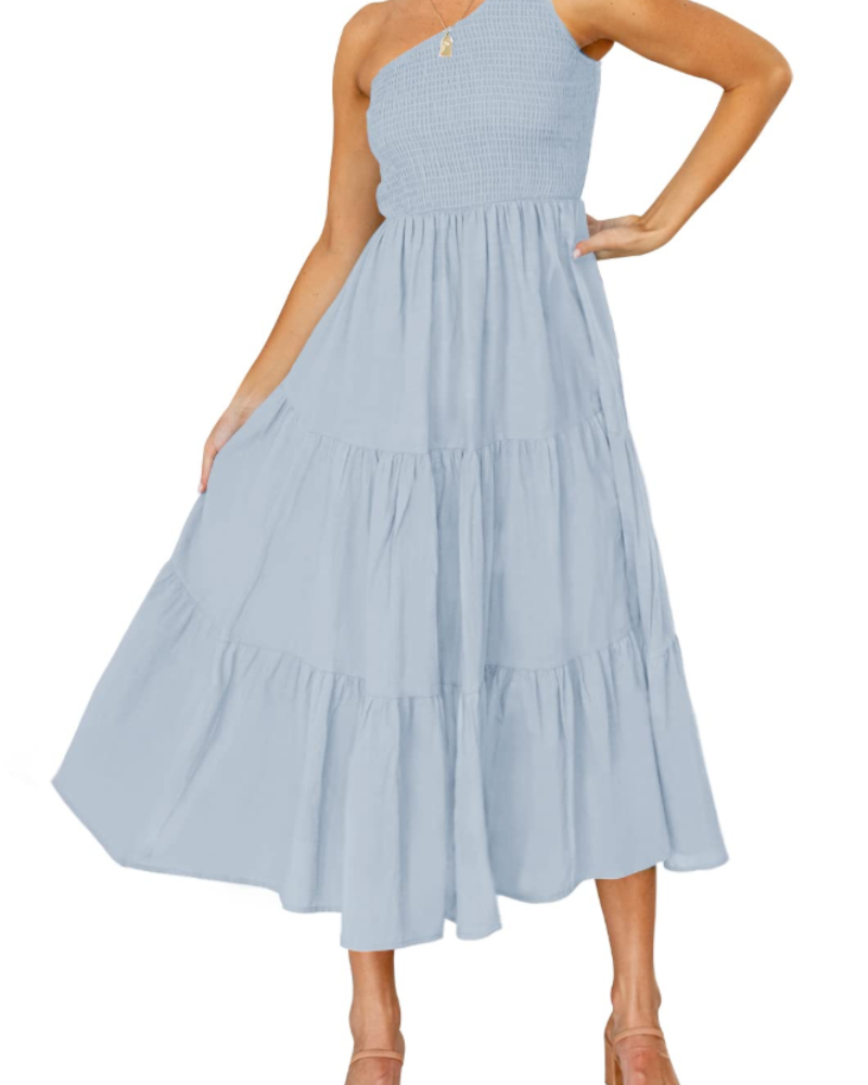 ZsaZsa Abito Maxi Bohémien Donna – Abito Une Épaule Balze, Linea a Trapezio & Elegante Estate