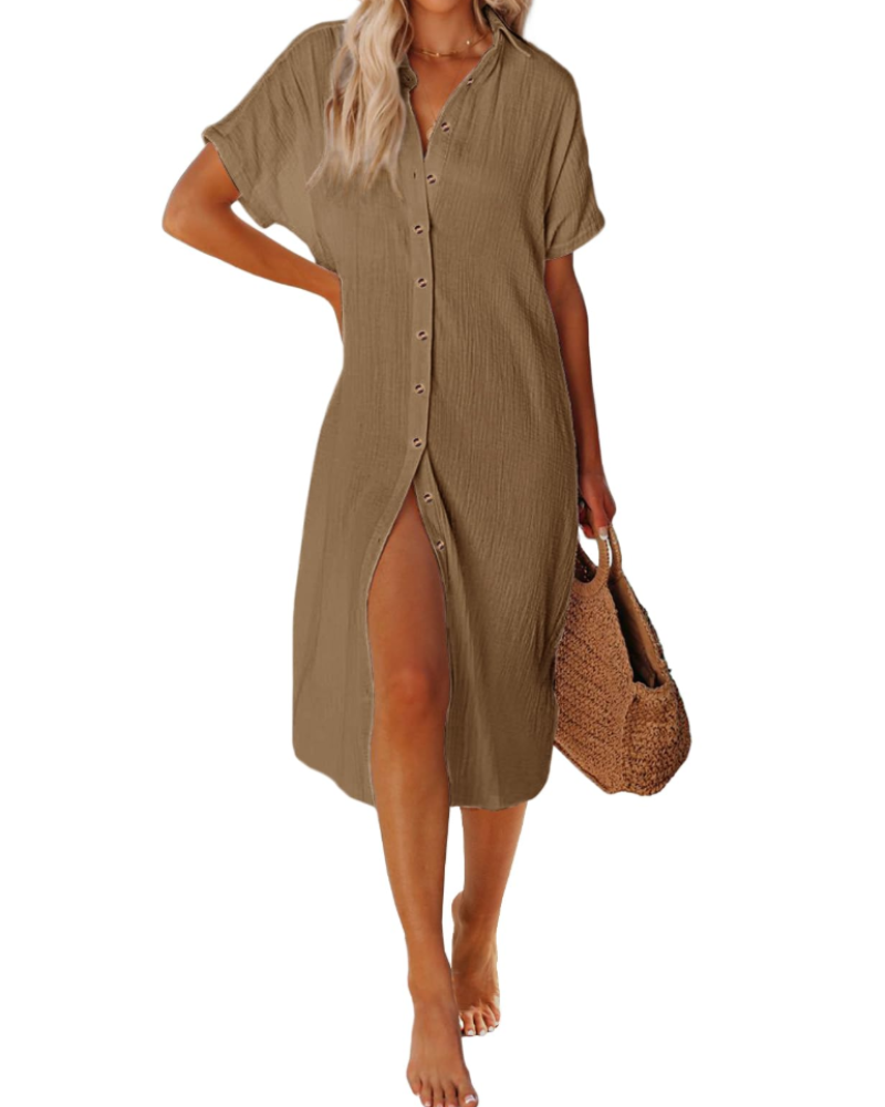 Weng Abito Plage Donna – Tunique Cotone Scollo a V Boutonnée, Linea Longue & Respirante