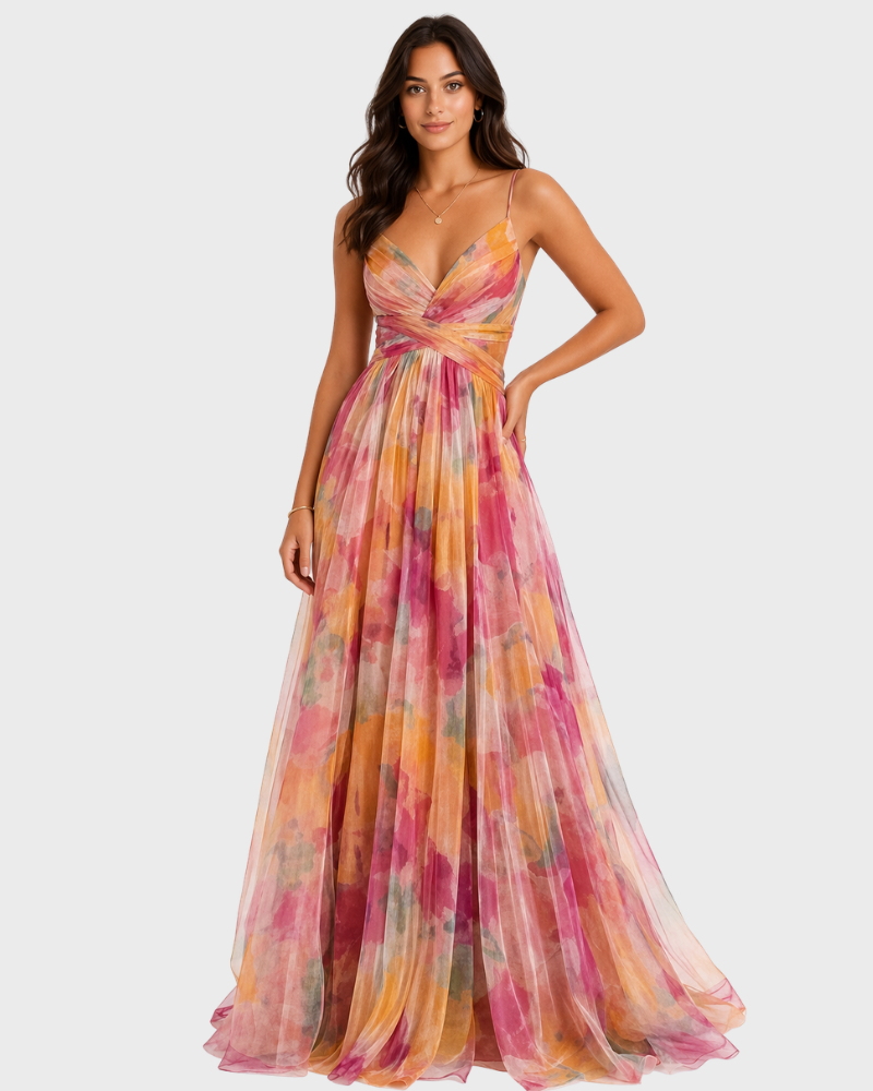 Jerline Abito Longue Donna – Stampa Floral, Bretella Fines & Linea Fluida Elegante