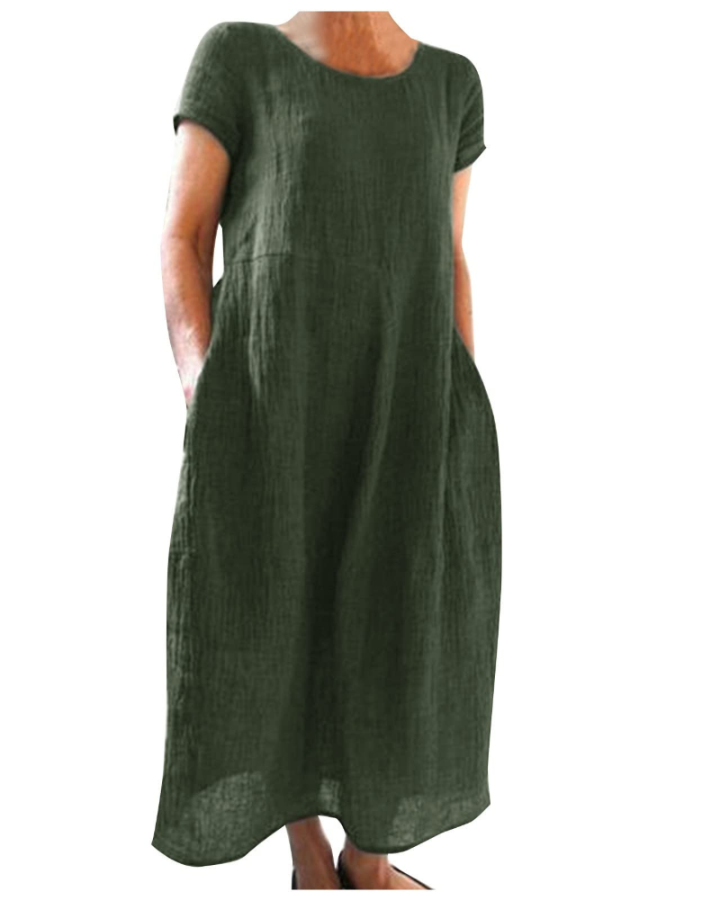 Reich Abito Estate Donna – Abito Longue Cotone Lin, Maniche Corte & Style Casual