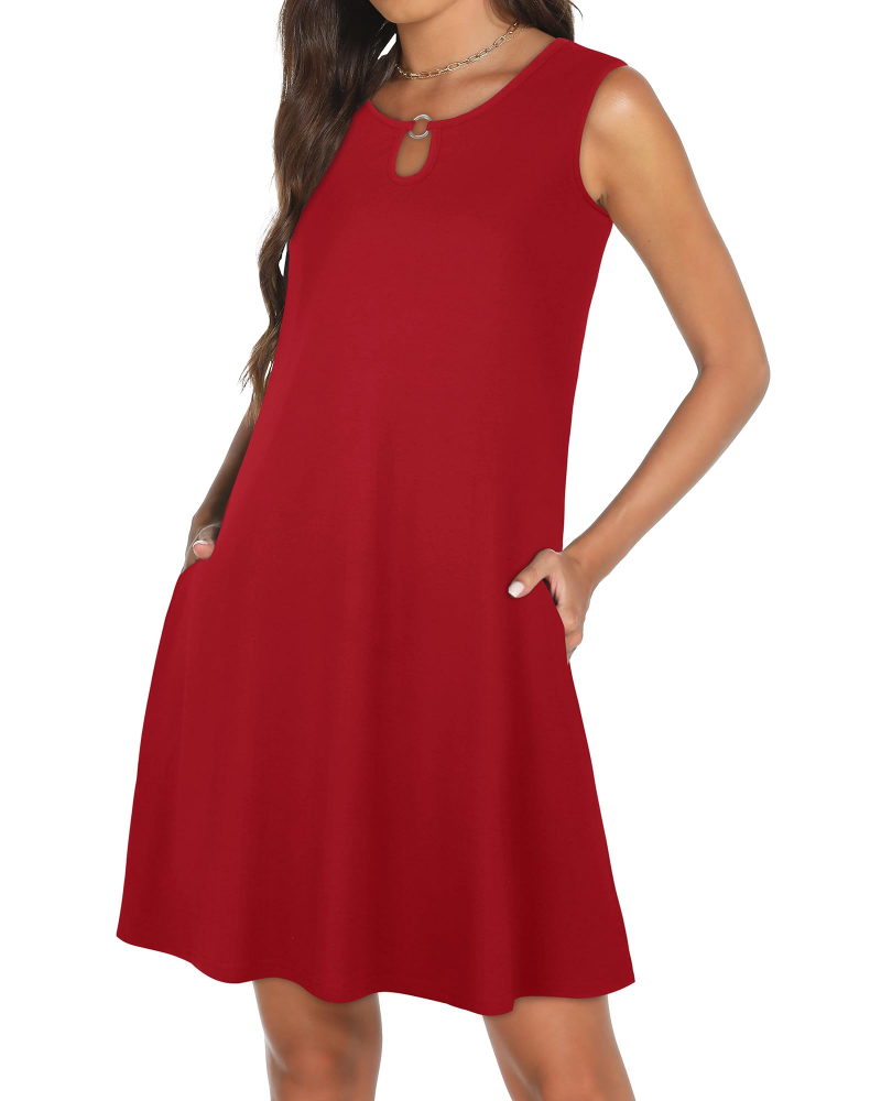 Mia Abito Donna – Abito Mini Col Keyhole Senza Maniche Fluida con Tasche Estate Casual