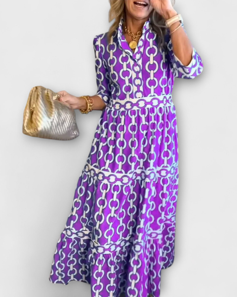 Juliette Abito Midi Donna – Abito Stampa Chaînes, Linea Elegante & Style Moderne