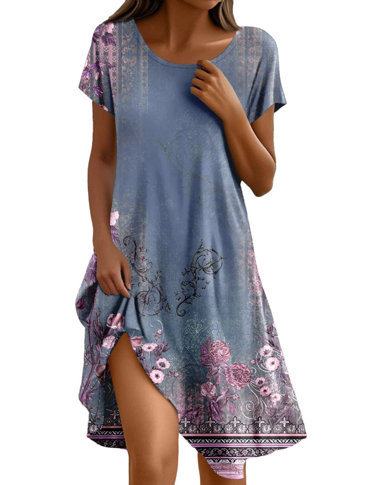 Sera Abito Donna – Abito Bohémien Maxi Fluida Girocollo Balze Linea a Trapezio Elegante Estate
