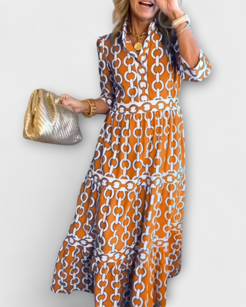Juliette Abito Midi Donna – Abito Stampa Chaînes, Linea Elegante & Style Moderne