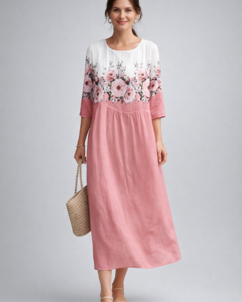 Paloma Abito Donna Elegante – Abito a Fiori in Cotone, Linea Flatteuse & Style Intemporel