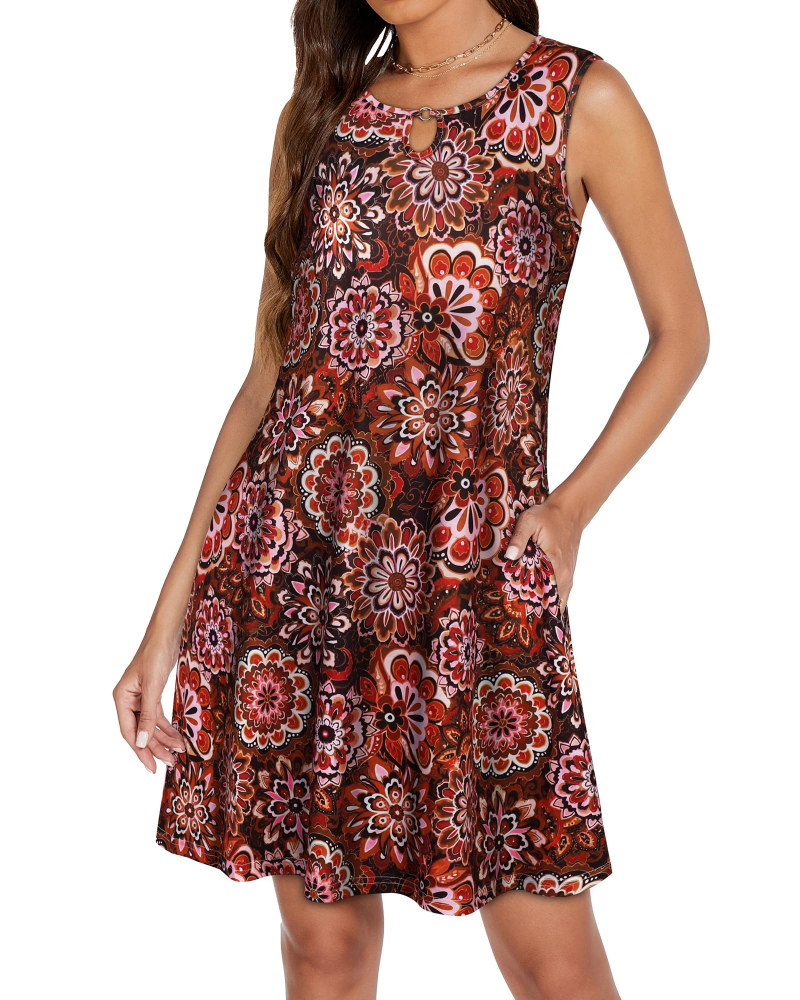 Mia Abito Donna – Abito Mini Col Keyhole Senza Maniche Fluida con Tasche Estate Casual