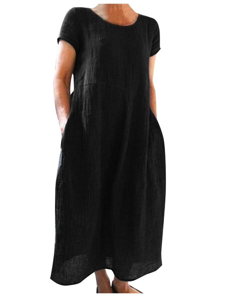 Reich Abito Estate Donna – Abito Longue Cotone Lin, Maniche Corte & Style Casual