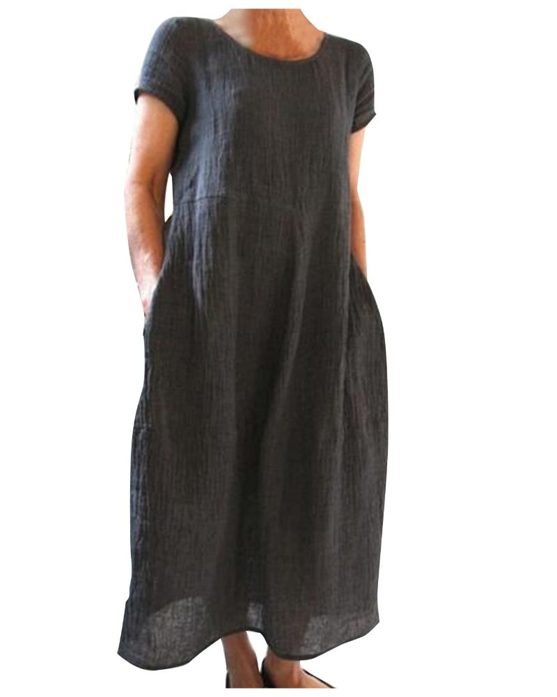 Reich Abito Estate Donna – Abito Longue Cotone Lin, Maniche Corte & Style Casual