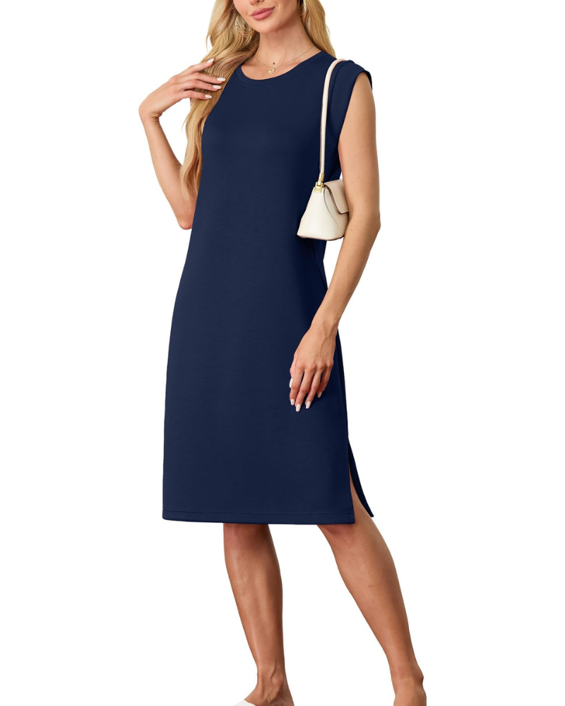Wensy Abito Donna – Girocollo Senza Maniche, Linea Midi con Fente & Tasche Elegante