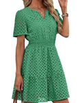 Hedwig Abito Donna – Scollo a V Pizzo Brodée, Maniche Corte & Linea Mini Vita Alta Estate