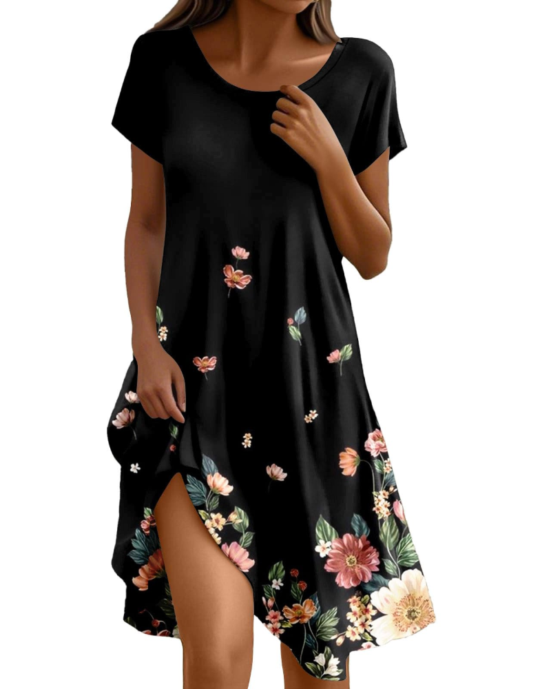 Sera Abito Donna – Abito Bohémien Maxi Fluida Girocollo Balze Linea a Trapezio Elegante Estate