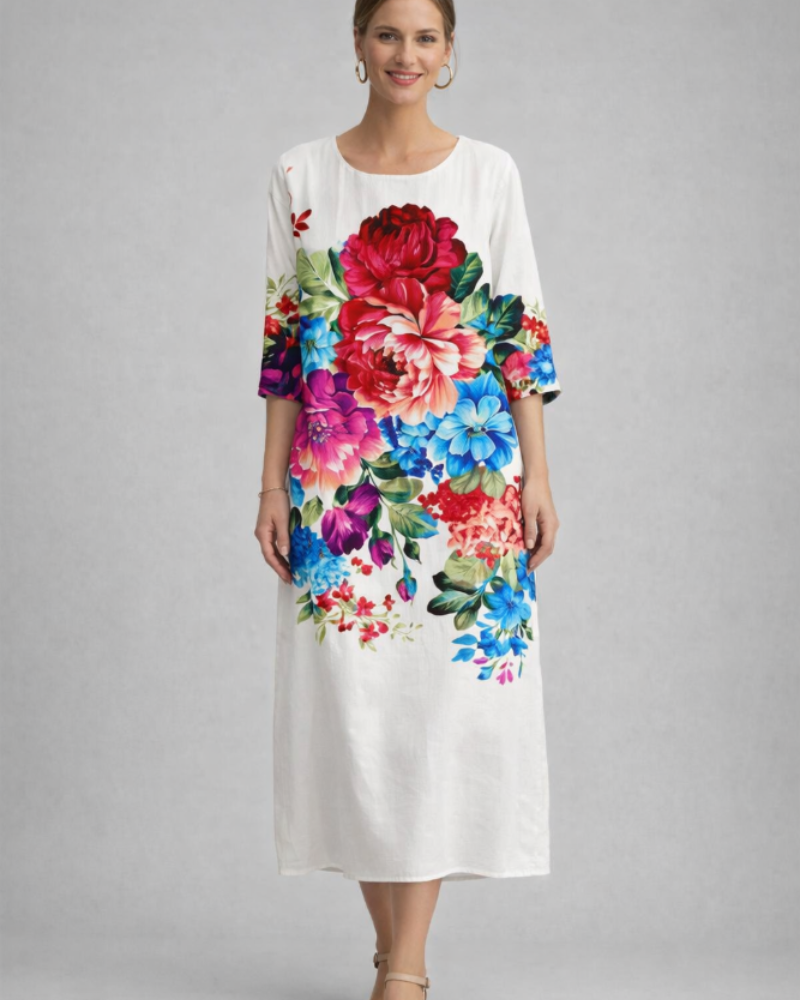 Paloma Abito Donna Elegante – Abito a Fiori in Cotone, Linea Flatteuse & Style Intemporel