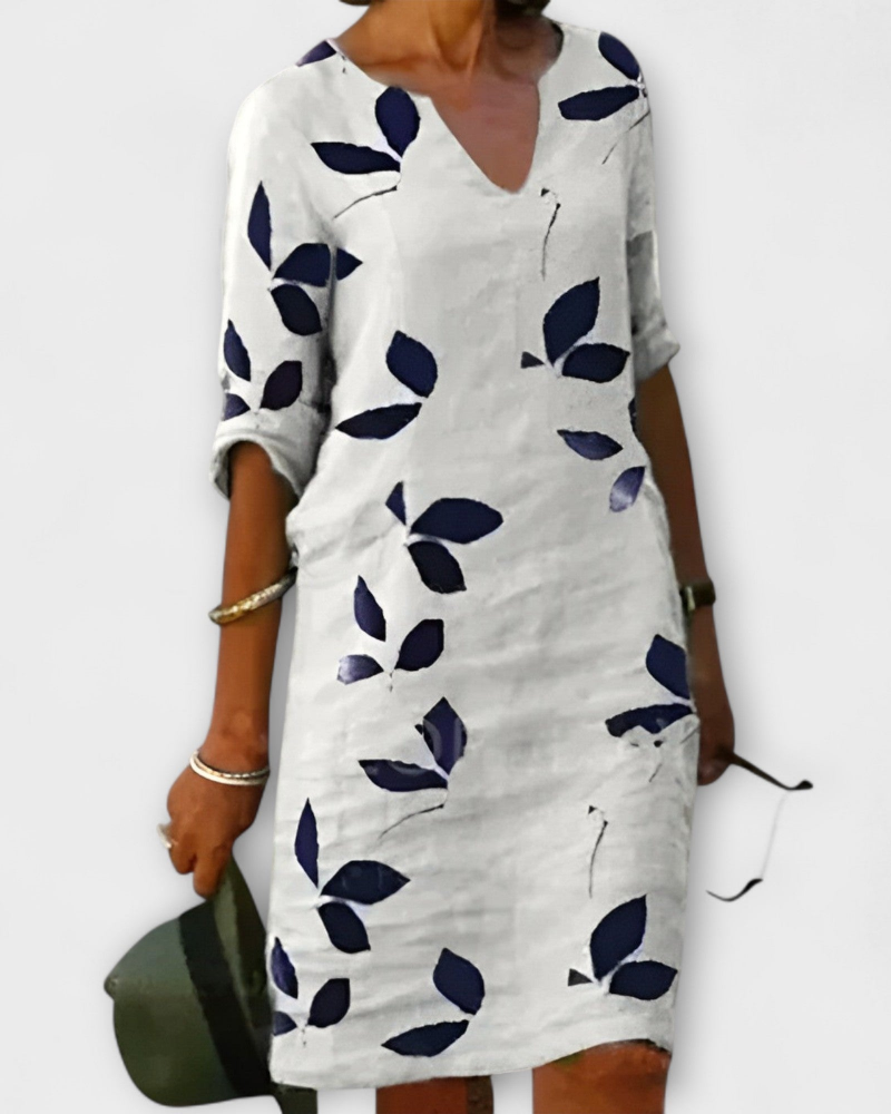 Madie Abito Donna Elegante – Abito Fluida Stampa Feuilles, Linea Flatteuse & Comfort