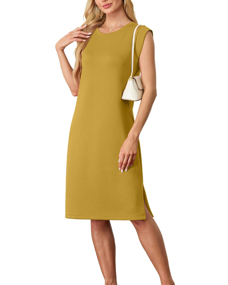 Wensy Abito Donna – Girocollo Senza Maniche, Linea Midi con Fente & Tasche Elegante