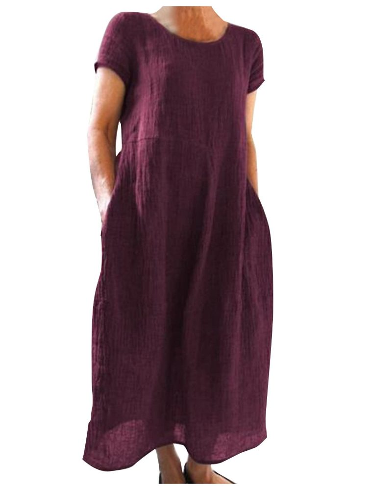 Reich Abito Estate Donna – Abito Longue Cotone Lin, Maniche Corte & Style Casual