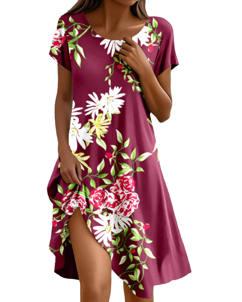 Sera Abito Donna – Abito Bohémien Maxi Fluida Girocollo Balze Linea a Trapezio Elegante Estate