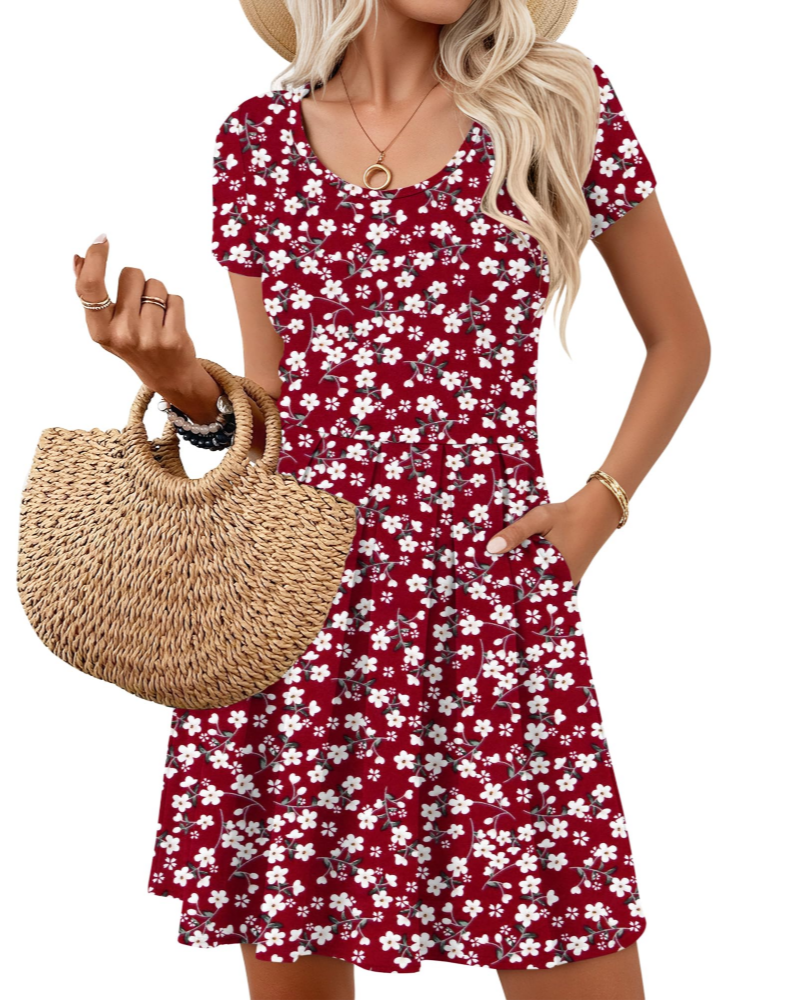Nira Abito Donna – Abito Mini a Trapezio Scollo a V Maniche Corte con Tasche Estate Casual