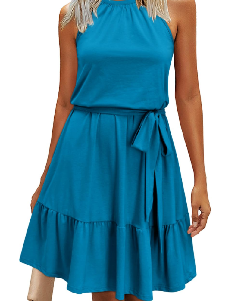 Sophie Abito Donna – Abito Dos Nu Estate a Trapezio Fluida Balze con Tasche Elegante
