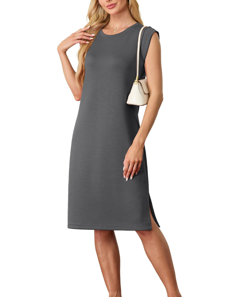 Wensy Abito Donna – Girocollo Senza Maniche, Linea Midi con Fente & Tasche Elegante