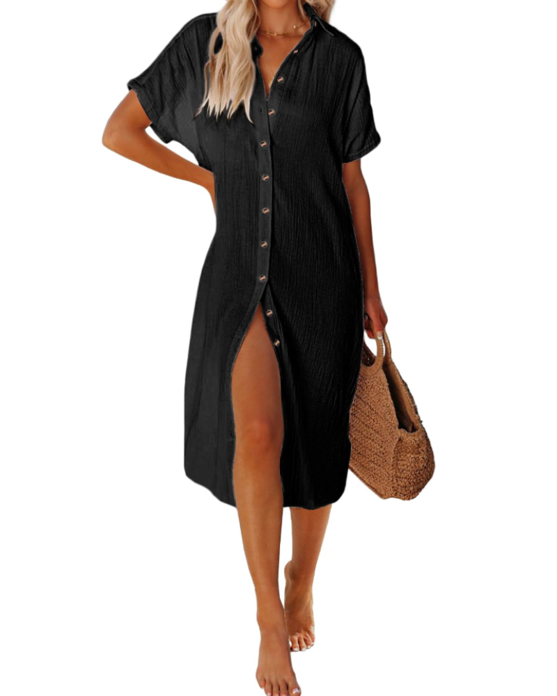 Weng Abito Plage Donna – Tunique Cotone Scollo a V Boutonnée, Linea Longue & Respirante