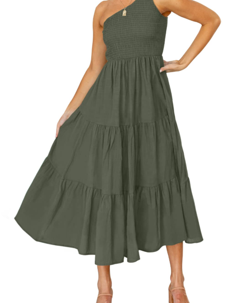 ZsaZsa Abito Maxi Bohémien Donna – Abito Une Épaule Balze, Linea a Trapezio & Elegante Estate