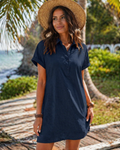 Raine Abito Camicia Donna – Abito Lin Cotone Mi-Longue Scollo a V Boutonnée Tasche Casual Chic Estate