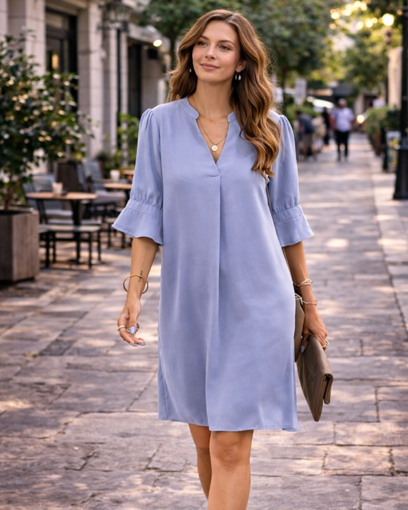 Bibiana Abito Donna – Scollo a V Maniche Corte, Linea Droite Mini Fluida Uni Estate