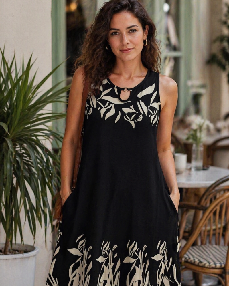 Mia Abito Donna – Abito Mini Col Keyhole Senza Maniche Fluida con Tasche Estate Casual