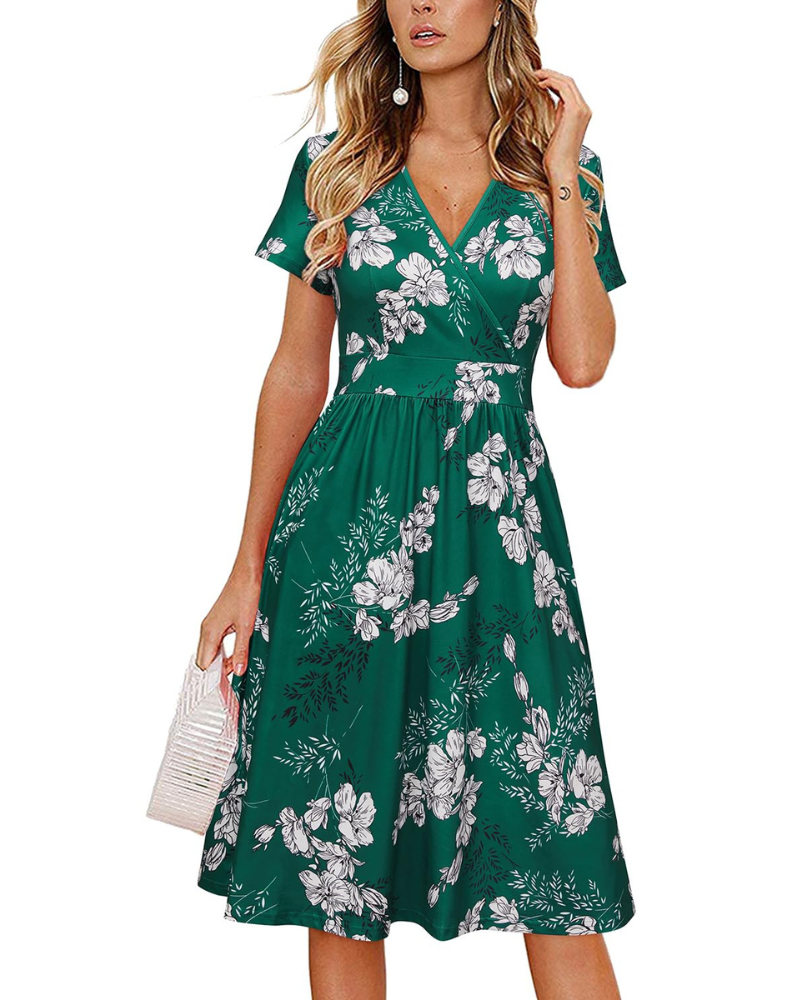 Evania Abito Donna – Cache-Cœur Scollo a V, Linea a Trapezio & Tasche Longueur Genou Elegante