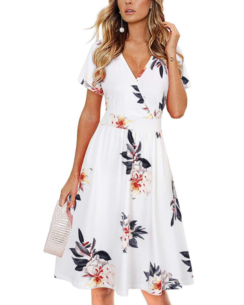 Evania Abito Donna – Cache-Cœur Scollo a V, Linea a Trapezio & Tasche Longueur Genou Elegante