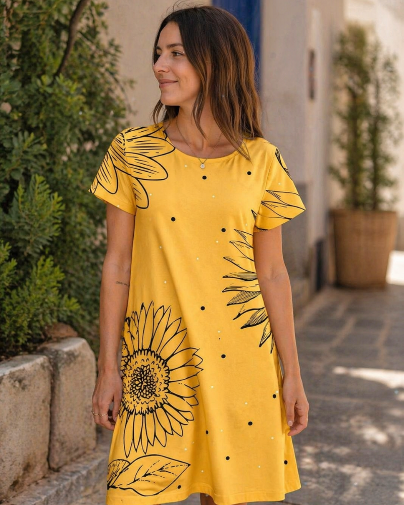 Sera Abito Donna – Abito Bohémien Maxi Fluida Girocollo Balze Linea a Trapezio Elegante Estate