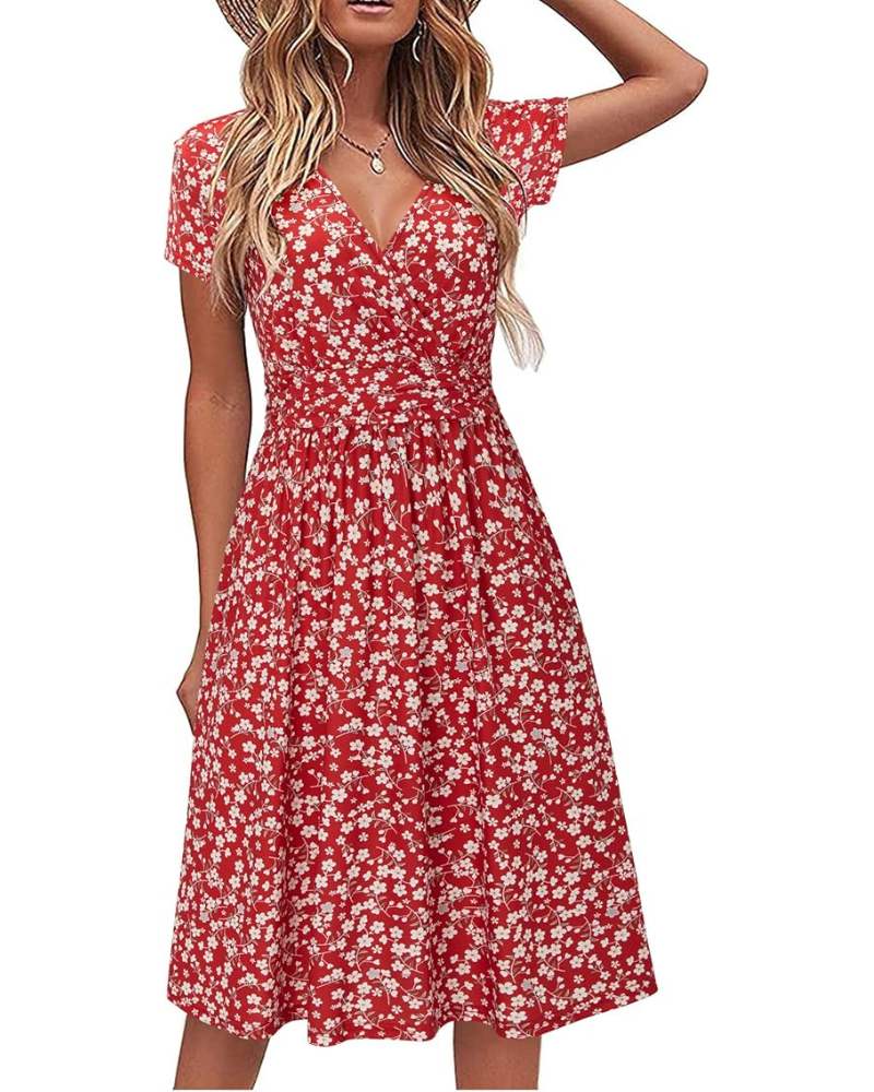 Genesis Abito Donna – Stampa Floral, Scollo a V Croisé & Tasche Linea a Trapezio Elegante